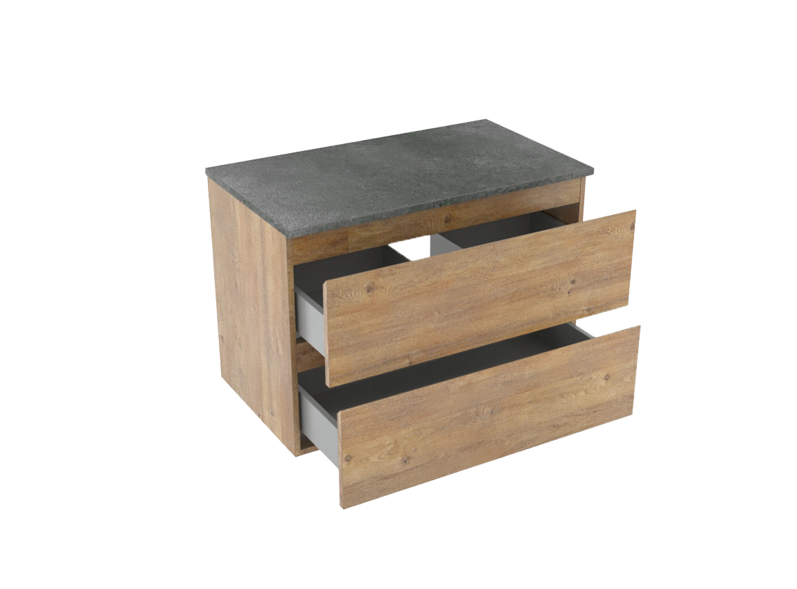 Linie Lado meuble salle de bains suspendu 80 x 46 cm chêne naturel avec Lado tablette simple en mélaminé ardoise gris