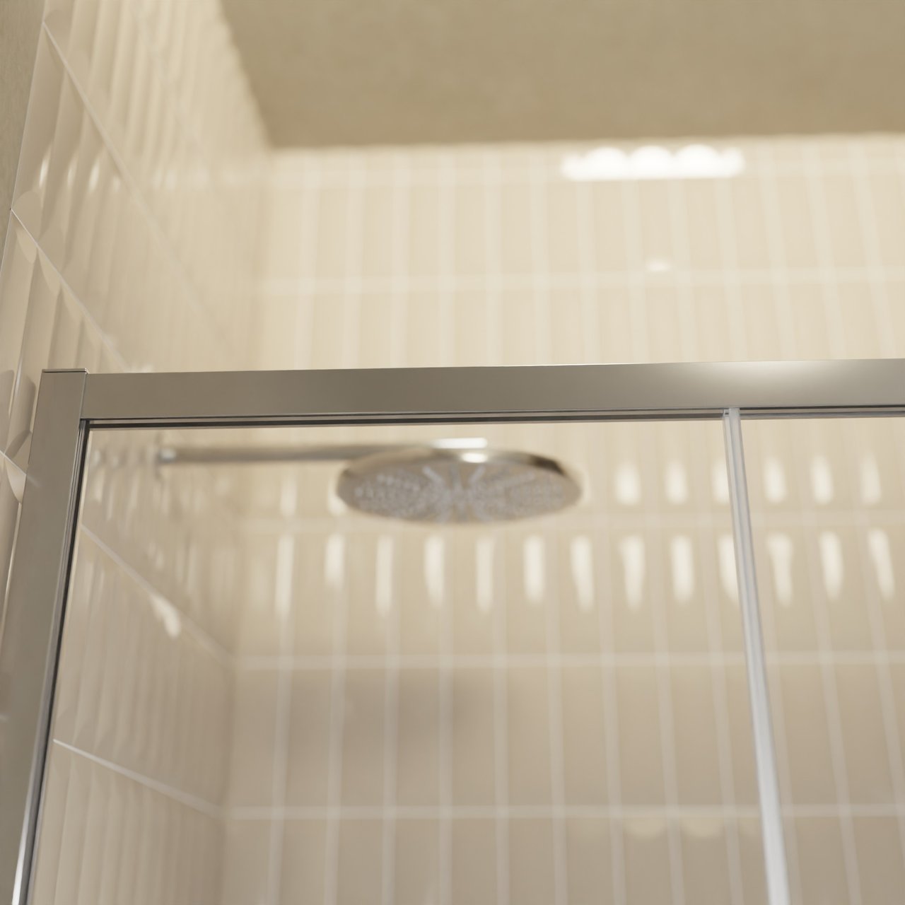 Balmani Senses Design douche schuifdeur rechts 120 cm x 210 cm Helder glas met matte strook glas, Chroom profielen, met coating