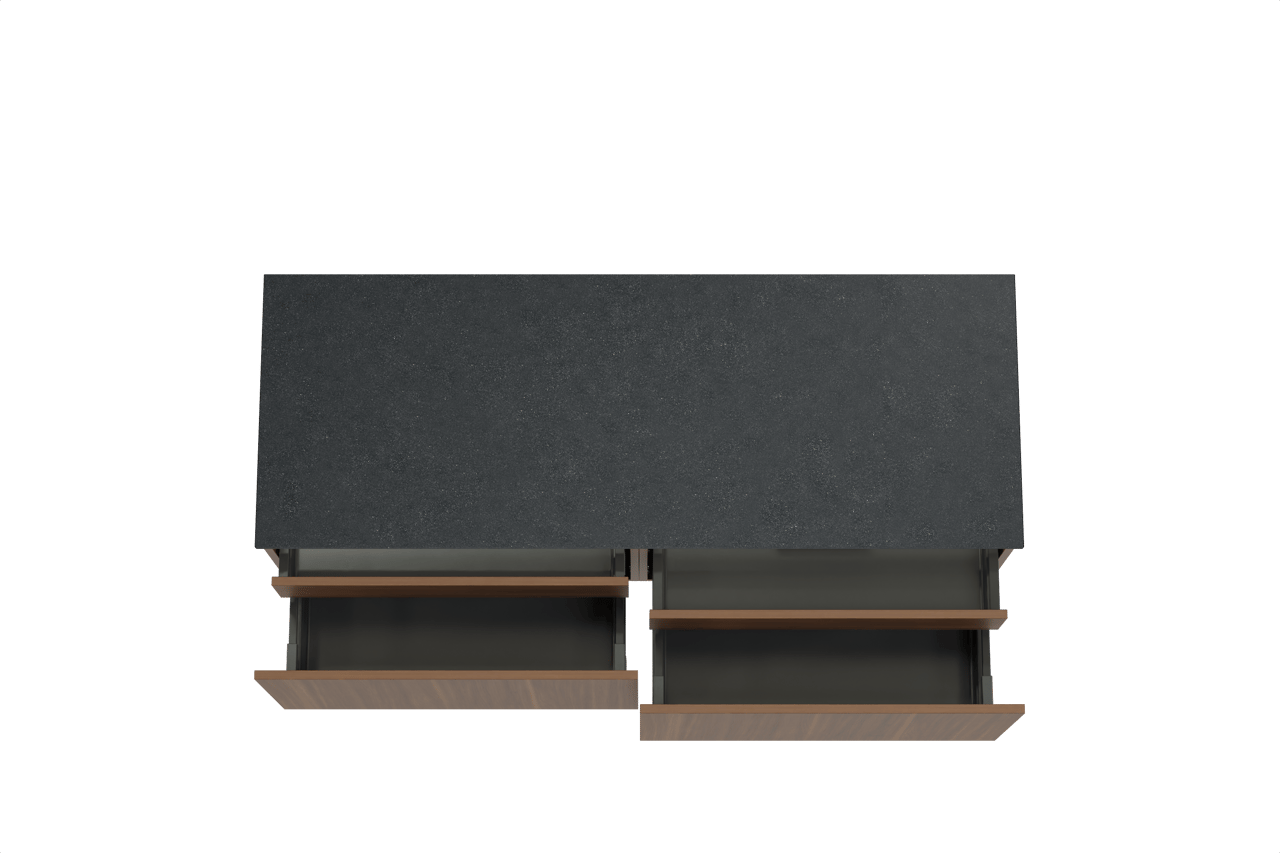 Balmani Sfera meuble salle de bains suspendu 150 x 55 cm noyer américain avec Stretto tablette simple ou double en granit noir