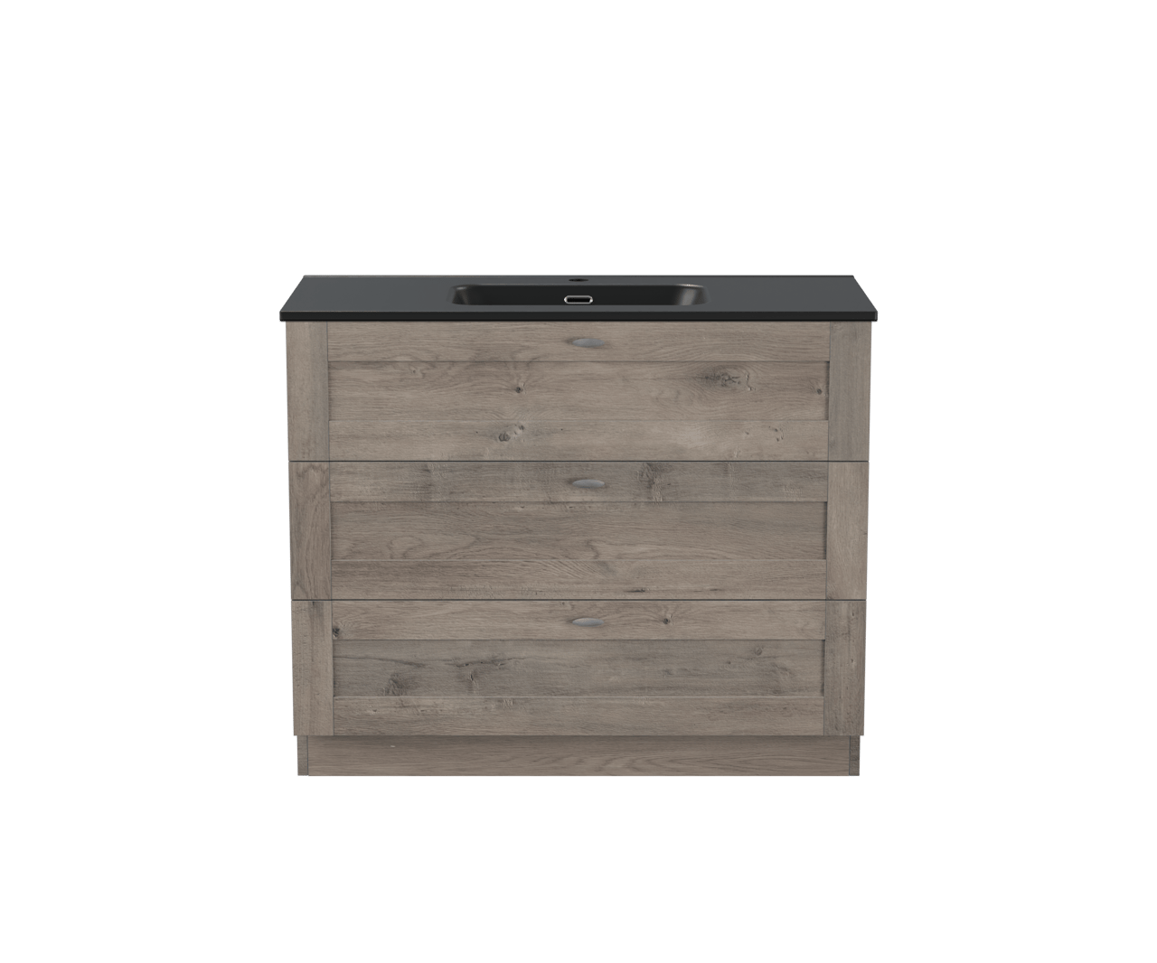 Linie Classo staand badkamermeubel 100 x 46 cm grijze eik met Baro enkele wastafel in porselein mat zwart