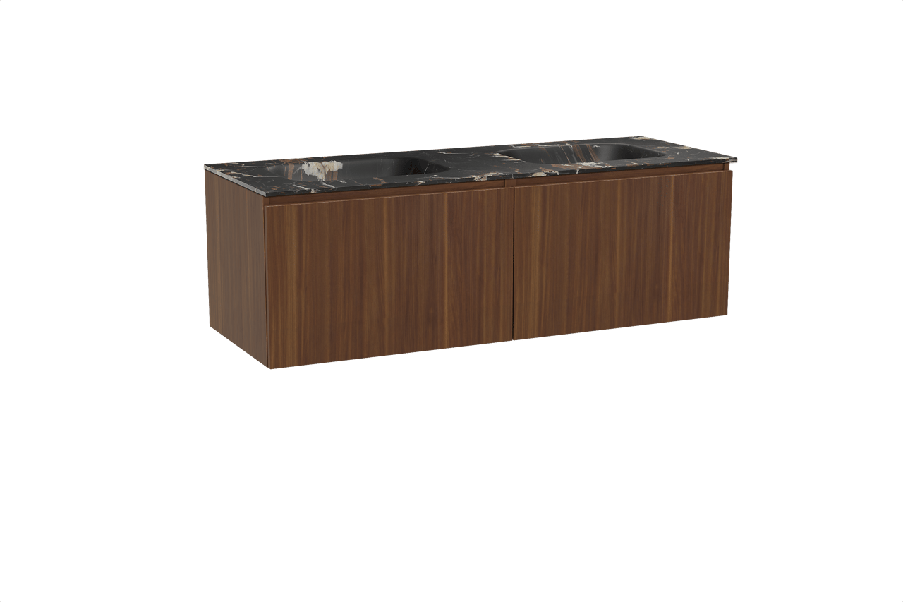 Balmani Sfera meuble salle de bains suspendu 150 x 55 cm noyer américain avec Tablo Arcato double vasque en marbre portoro gold