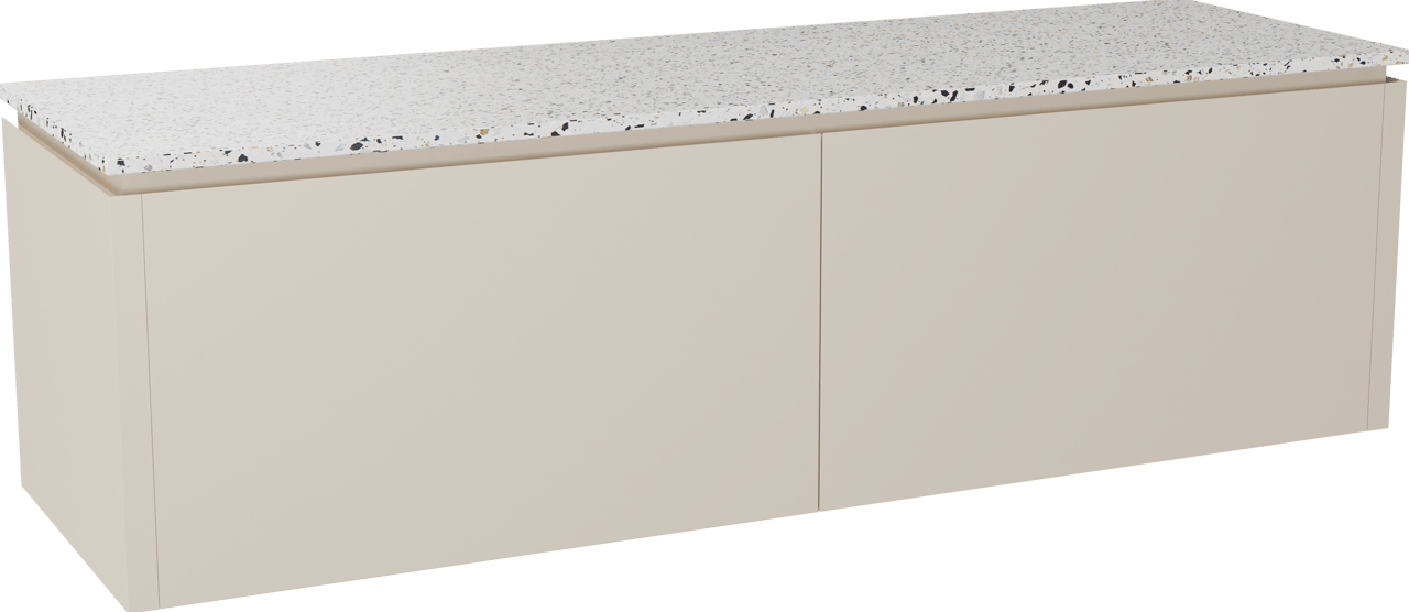 Balmani Eclips meuble salle de bains suspendu 180 x 55 cm Sandbeige avec Stretto tablette simple ou double en Bianco Nero Terrazzo