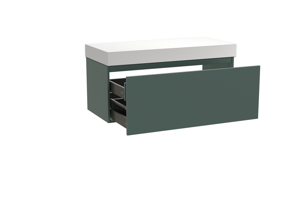 Balmani Sfera zwevend badkamermeubel 120 x 55 cm forest met Dominus enkel of dubbel tablet in solid surface mat wit