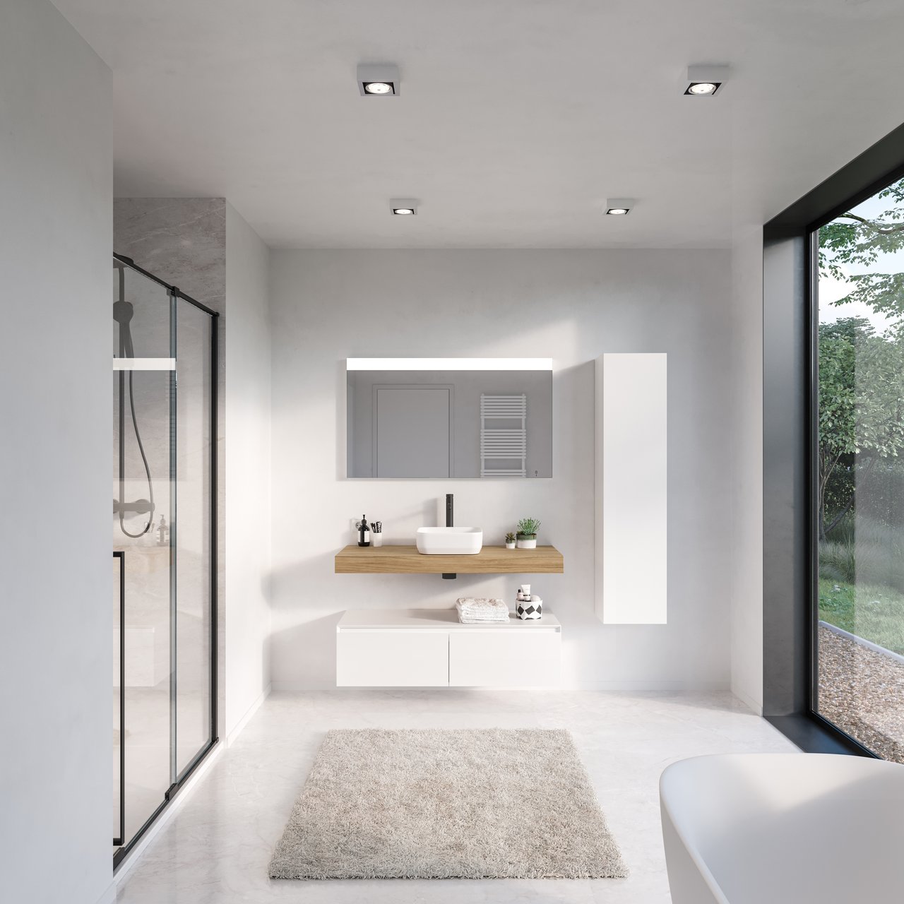 Storke Edge Modulo hängender Waschbeckenunterschrank: 120 x 48 cm, Weiß matt, 2 Schubladen