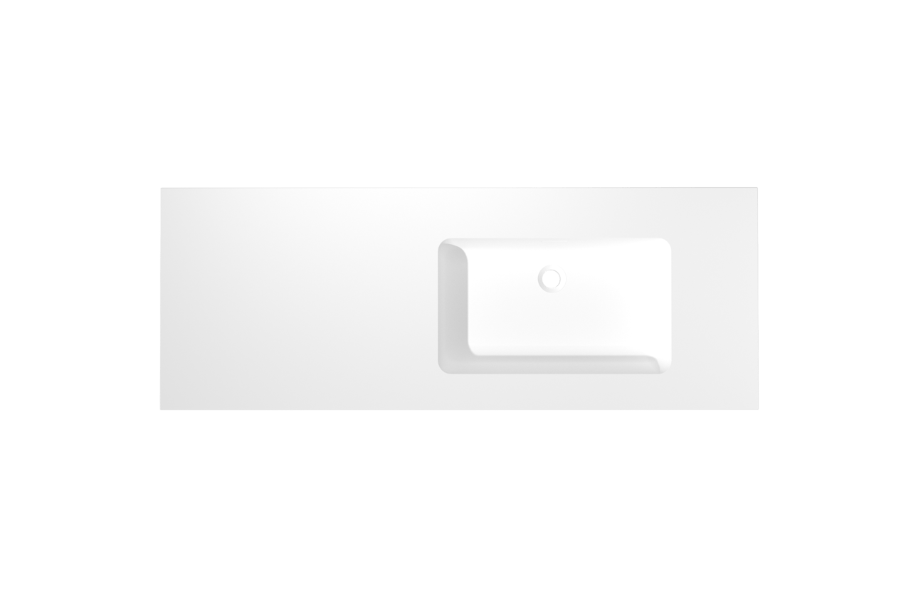 Storke Mata vasque asymétrique droite solid surface mat 140 x 52 cm combinaison armoire 45 cm