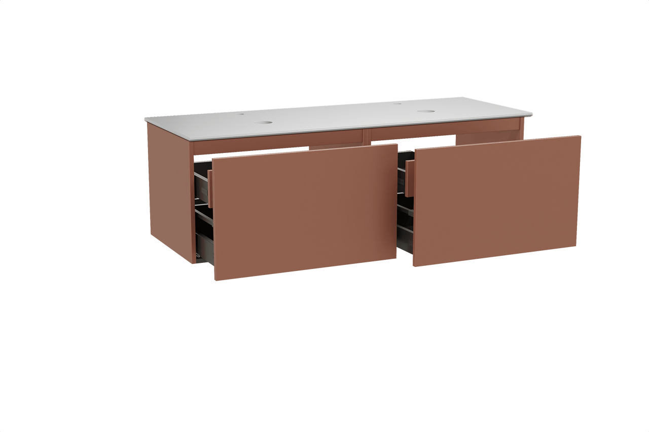 Balmani Sfera zwevend badmeubel 150 x 55 cm cotto met Facetta dubbel wastafelblad in solid surface mat wit