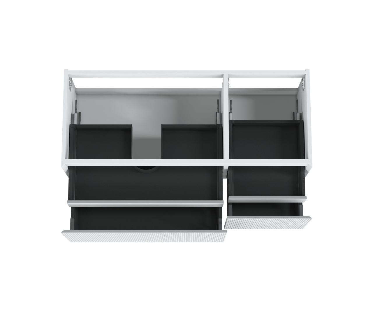 Balmani Fila hängender Waschbeckenunterschrank: 135 x 55 cm, asymmetrisch links, Weiß Matt, 4 Schubladen