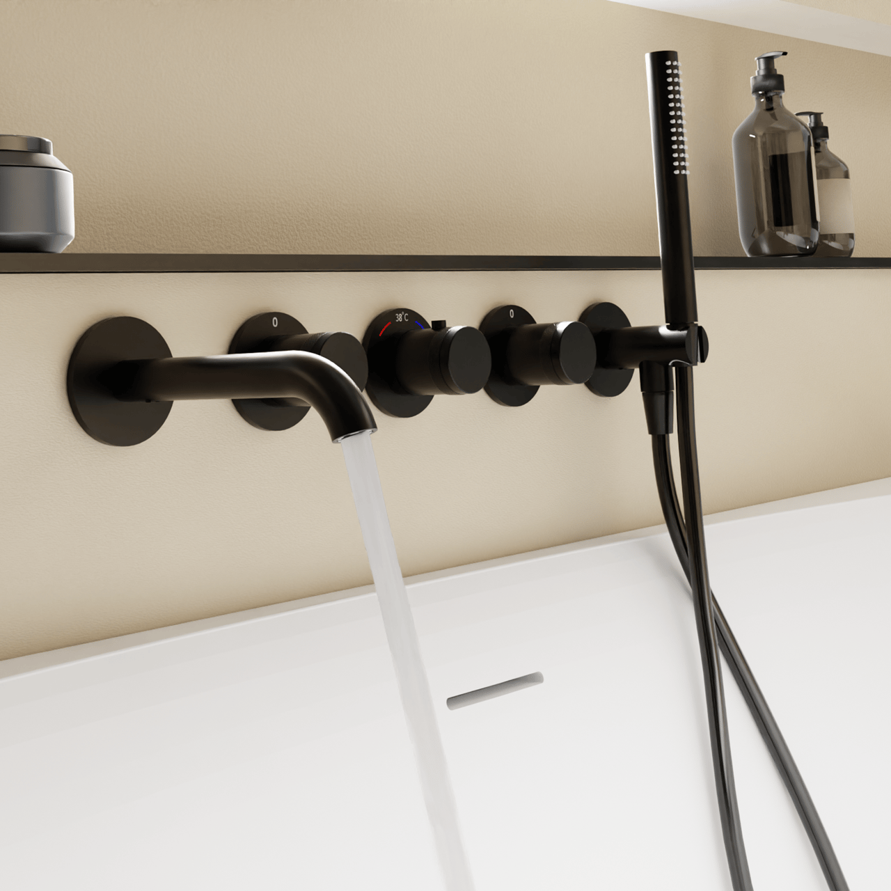 Blaufoss Pavilion Robinet de baigNoire encastré Noir Mat set douchette incl. incl élément intégré