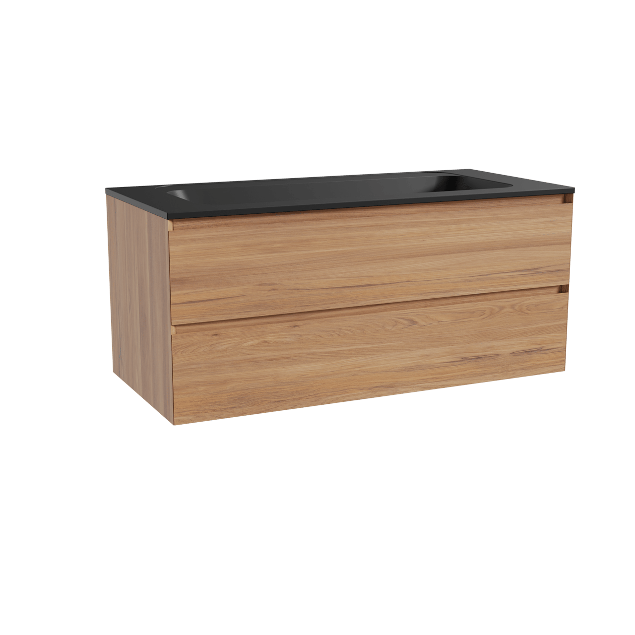 Balmani Mitra meuble salle de bains suspendu 120 x 55 cm teck avec Tablo Strada plan simple pour 2 trous de robinet en marbre composite noir mat