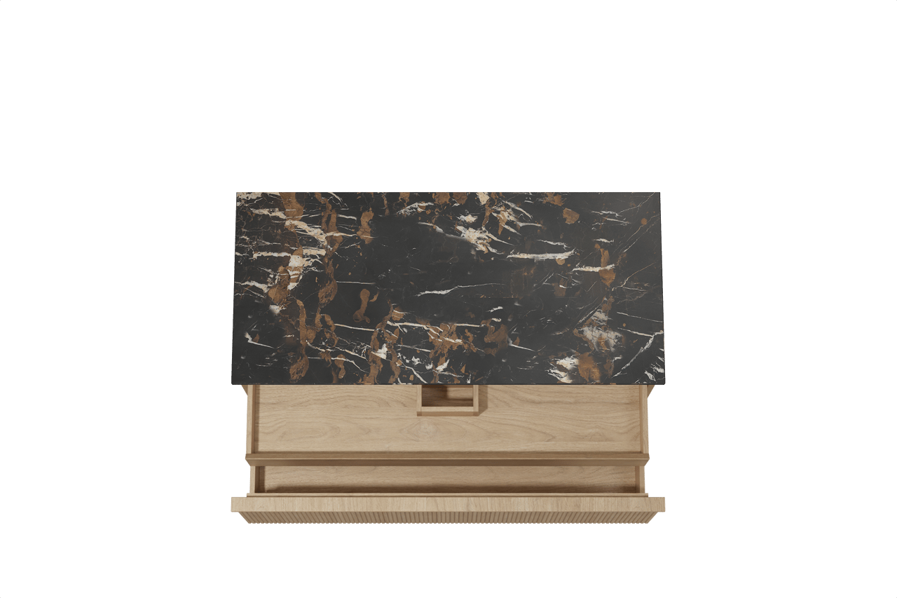 Balmani Forma meuble salle de bains suspendu 120 x 55 cm chêne naturel avec Stretto tablette simple en marbre portoro gold, Nervure droite symétrique verticale