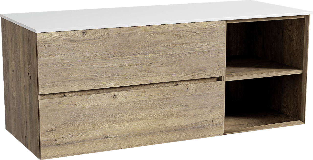 Storke Edge badkamermeubel met Tavola wastafelblad voor waskom(men)