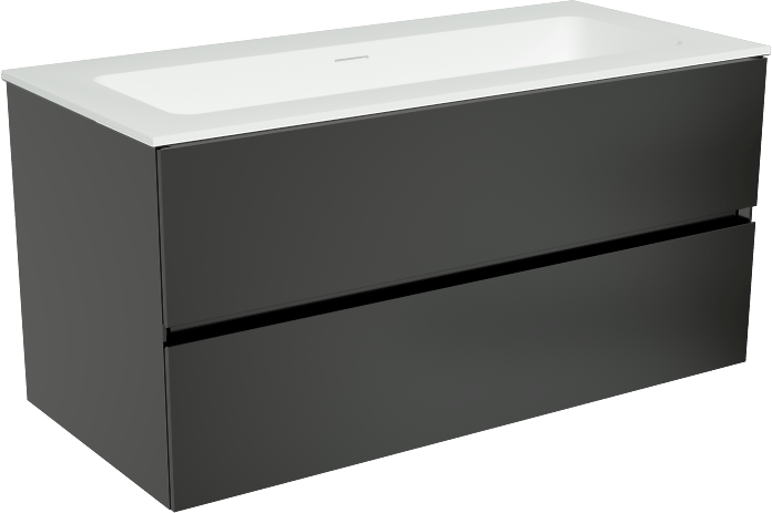 Storke Edge hängendes Möbelstück Set: 100 x 46 cm, Schwarz matt, mit Mata Einzelwaschtisch, Solid Surface Weiß matt