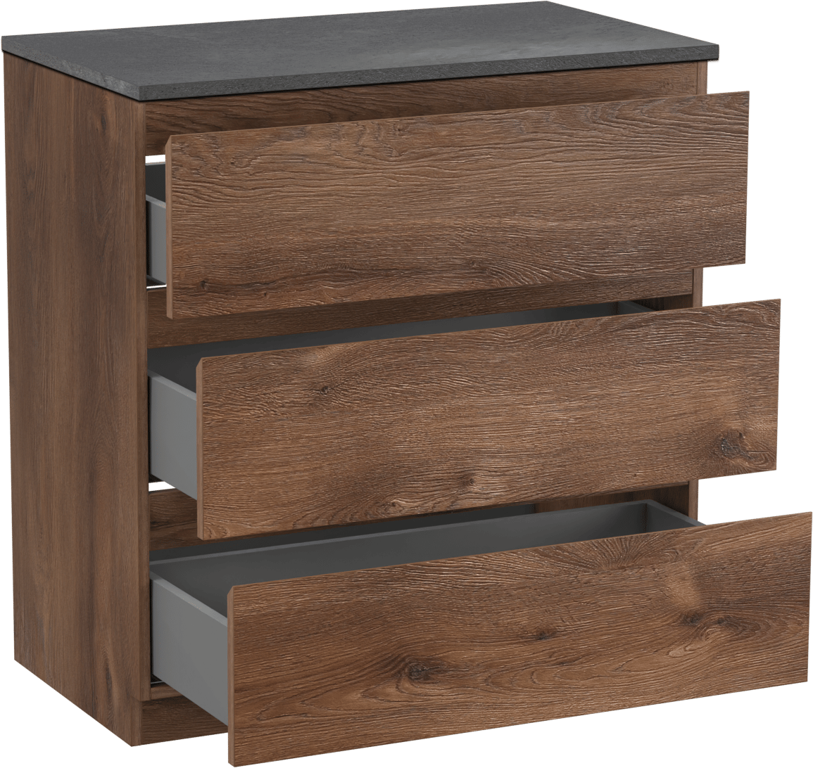 Linie Lado meuble salle de bains à poser 80 x 46 cm chêne brun avec Lado tablette simple en mélaminé ardoise gris