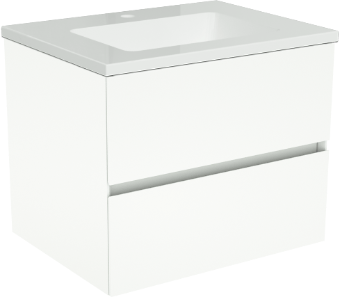Storke Edge zwevend badmeubel 60 x 46 cm mat wit met Diva enkele wastafel in composietmarmer hoogglans wit