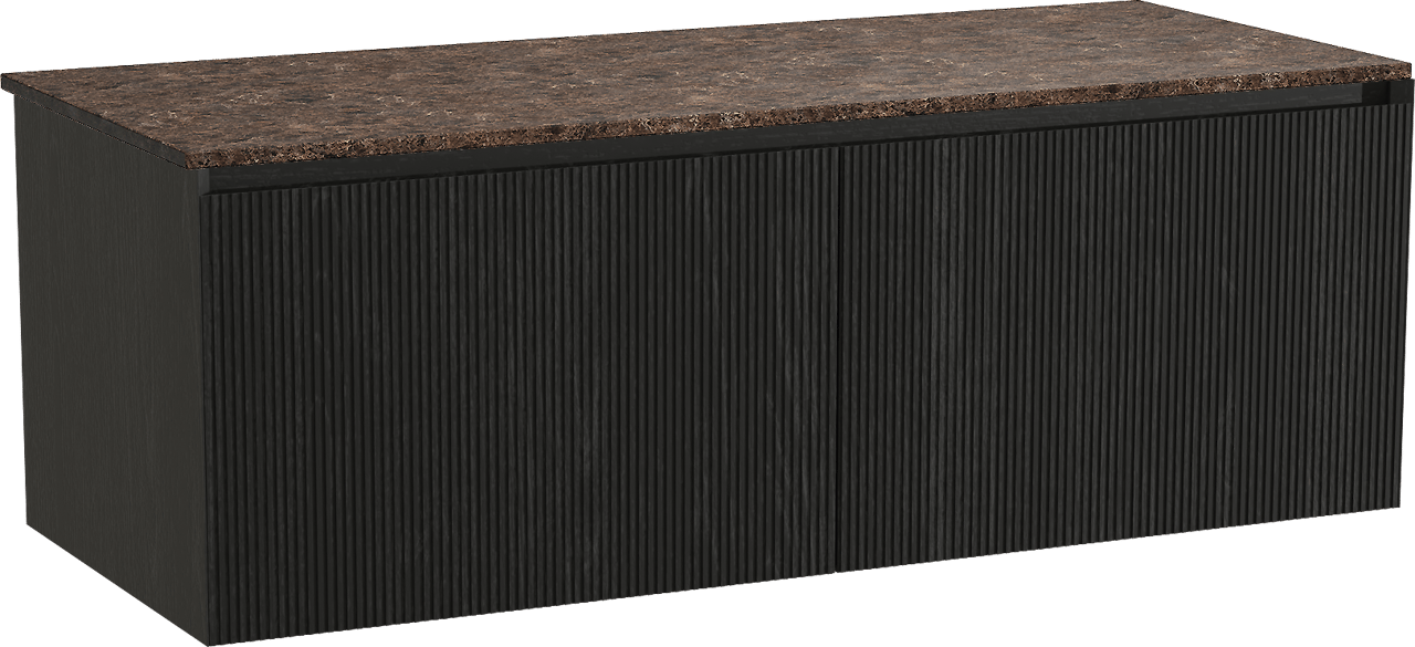 Balmani Fila meuble salle de bains suspendu 135 x 55 cm chêne noir avec Stretto tablette simple ou double en marbre dark emperador, Nervure droite symétrique verticale