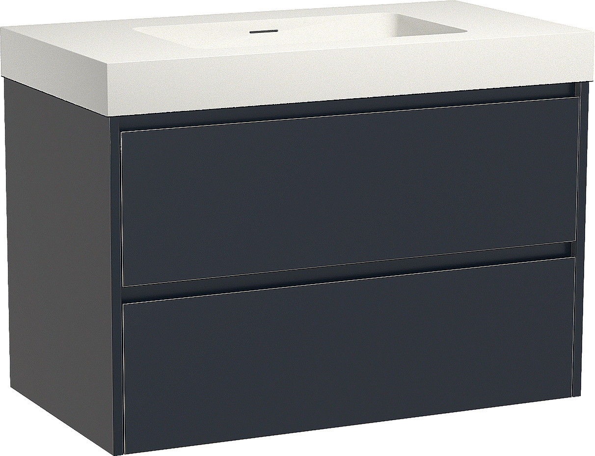 Storke Seda meuble salle de bains suspendu 95 x 52 cm bleu nuit avec Mata High plan simple en solid surface blanc mat