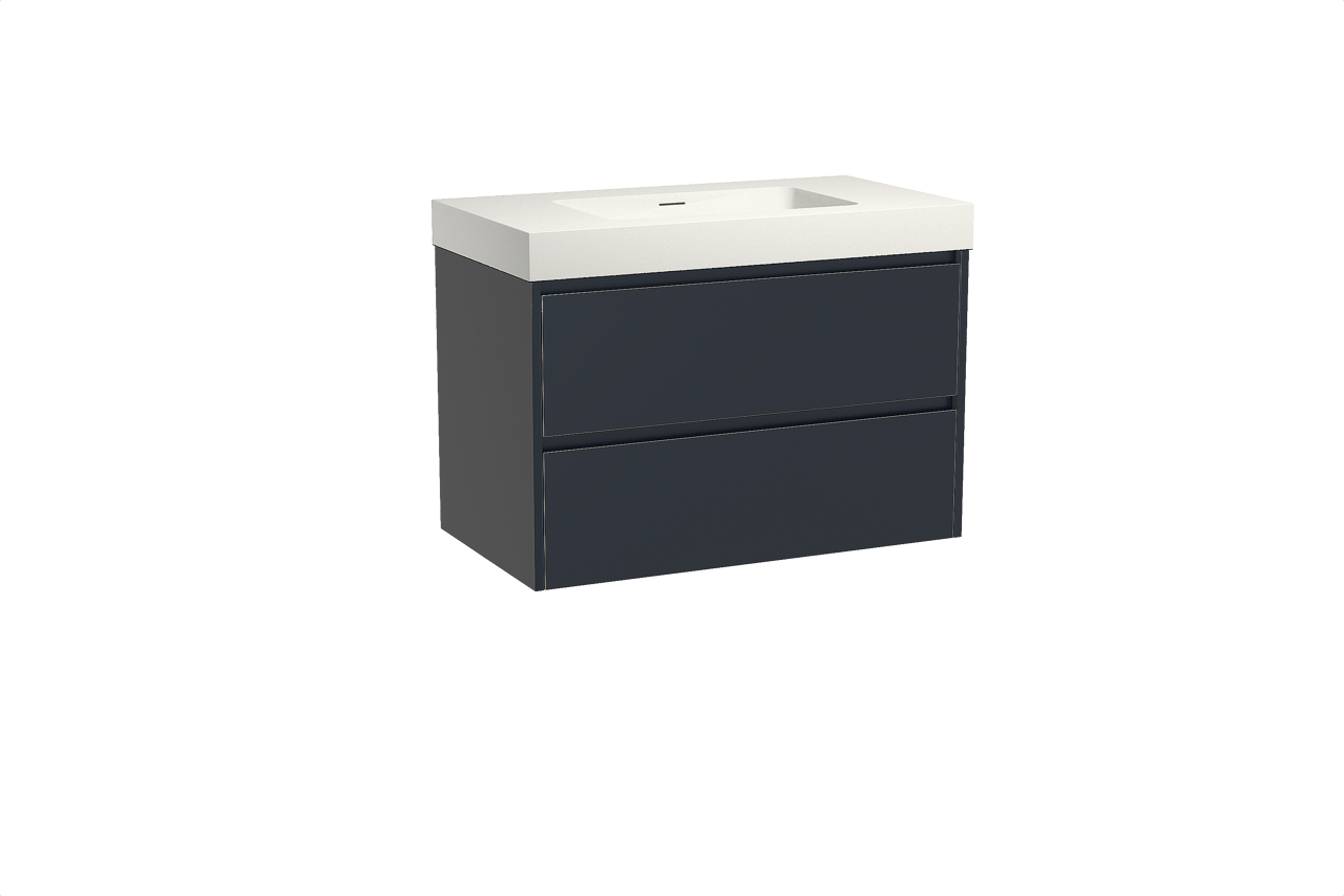 Storke Seda meuble salle de bains suspendu 95 x 52 cm bleu nuit avec Mata High plan simple en solid surface blanc mat