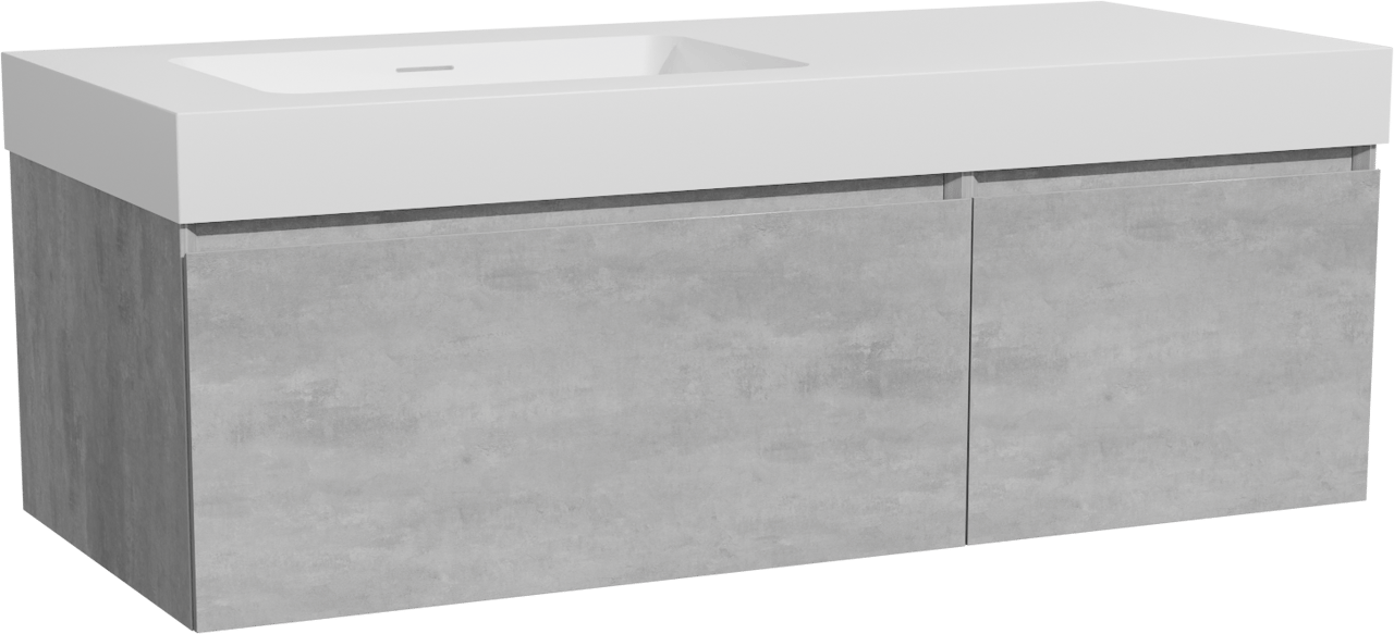 Storke Edge hängendes Möbelstück Set: 120 x 52 cm, Beton dunkelgrau, mit Mata High Waschtisch links, Solid Surface Weiß matt