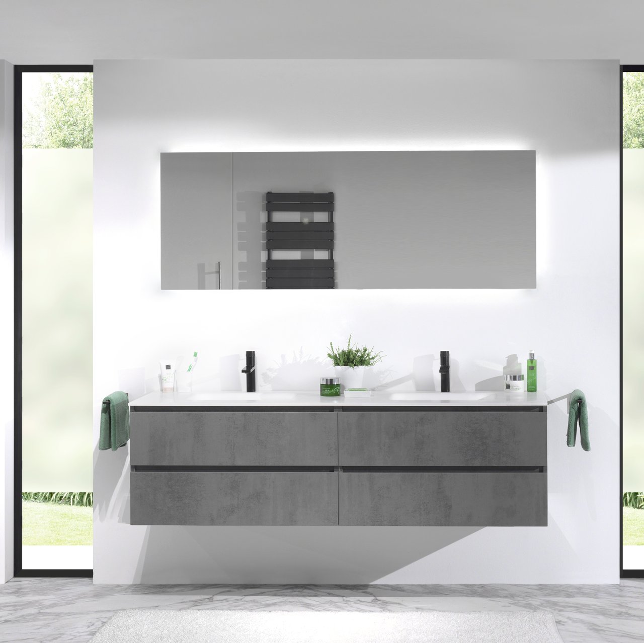 Balmani Giro rechthoekig badkamerspiegel 180 x 65 cm met spiegelverlichting en anti-damp