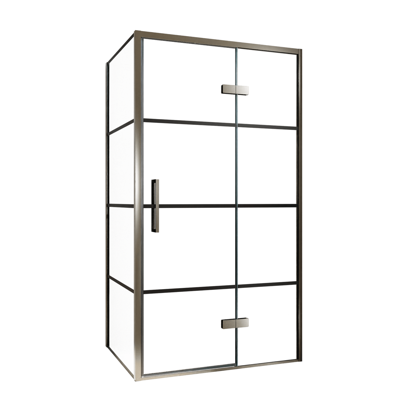Balmani Senses Design douchehoek met rechtse draaideur en vaste zijwand, 100 x 80 cm, Lined, Brushed GunMetal profielen