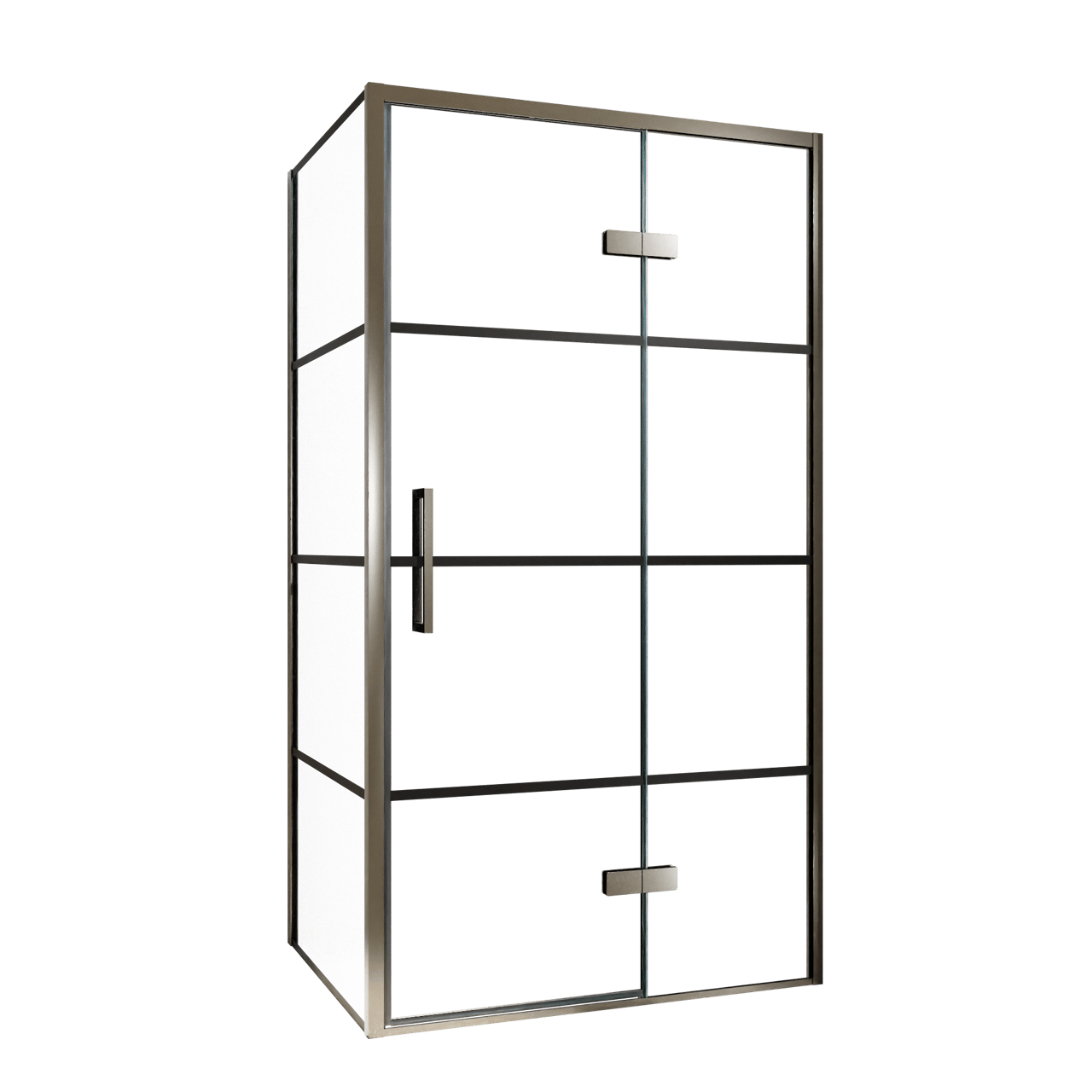 Balmani Senses Design douchehoek met rechtse draaideur en vaste zijwand, 100 x 100 cm, Lined, Brushed GunMetal profielen, met coating