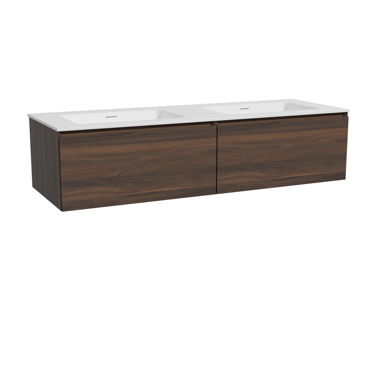 Storke Edge hängendes Möbelstück Set: 150 x 52 cm, Nussbaum, mit Mata Doppelwaschtisch, Solid Surface Weiß matt