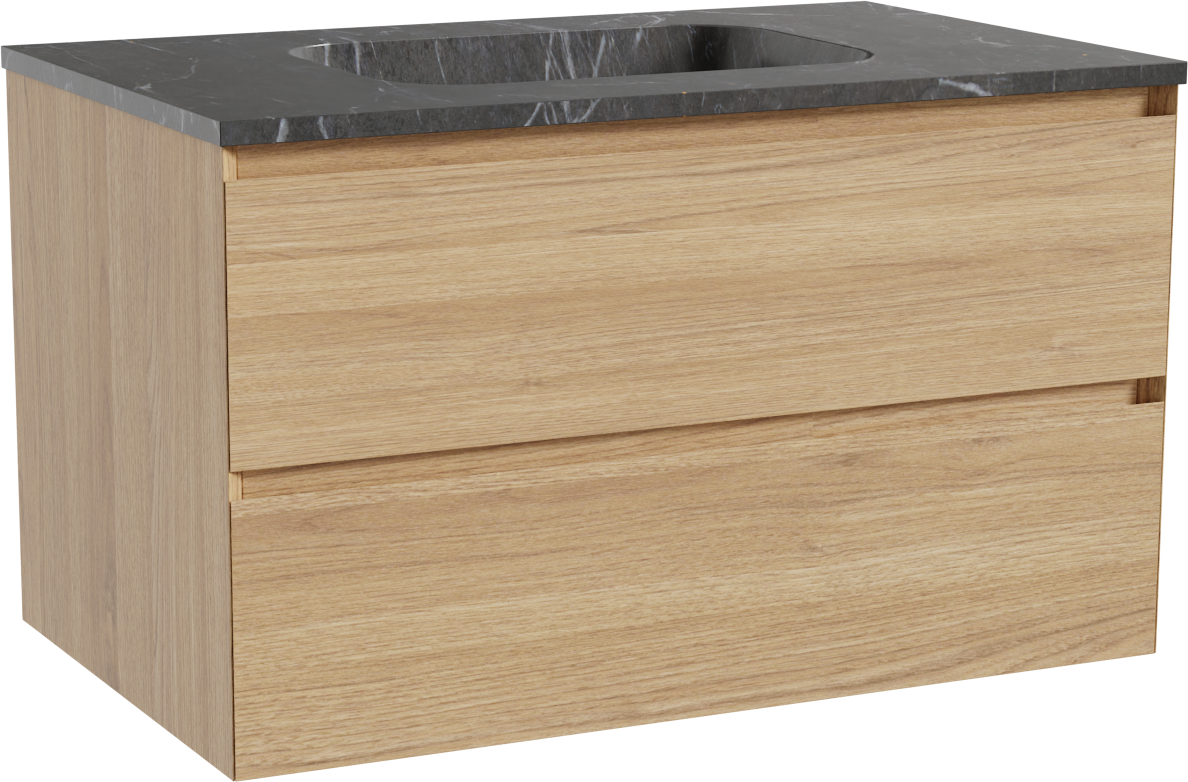 Balmani Mitra meuble salle de bains suspendu 90 x 55 cm chêne naturel avec Tablo Arcato plan simple en marbre pietra grey