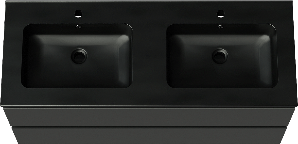 Linie Lado zwevend badmeubel 120 x 46 cm mat zwart met Vano dubbele wastafel in composietmarmer mat zwart