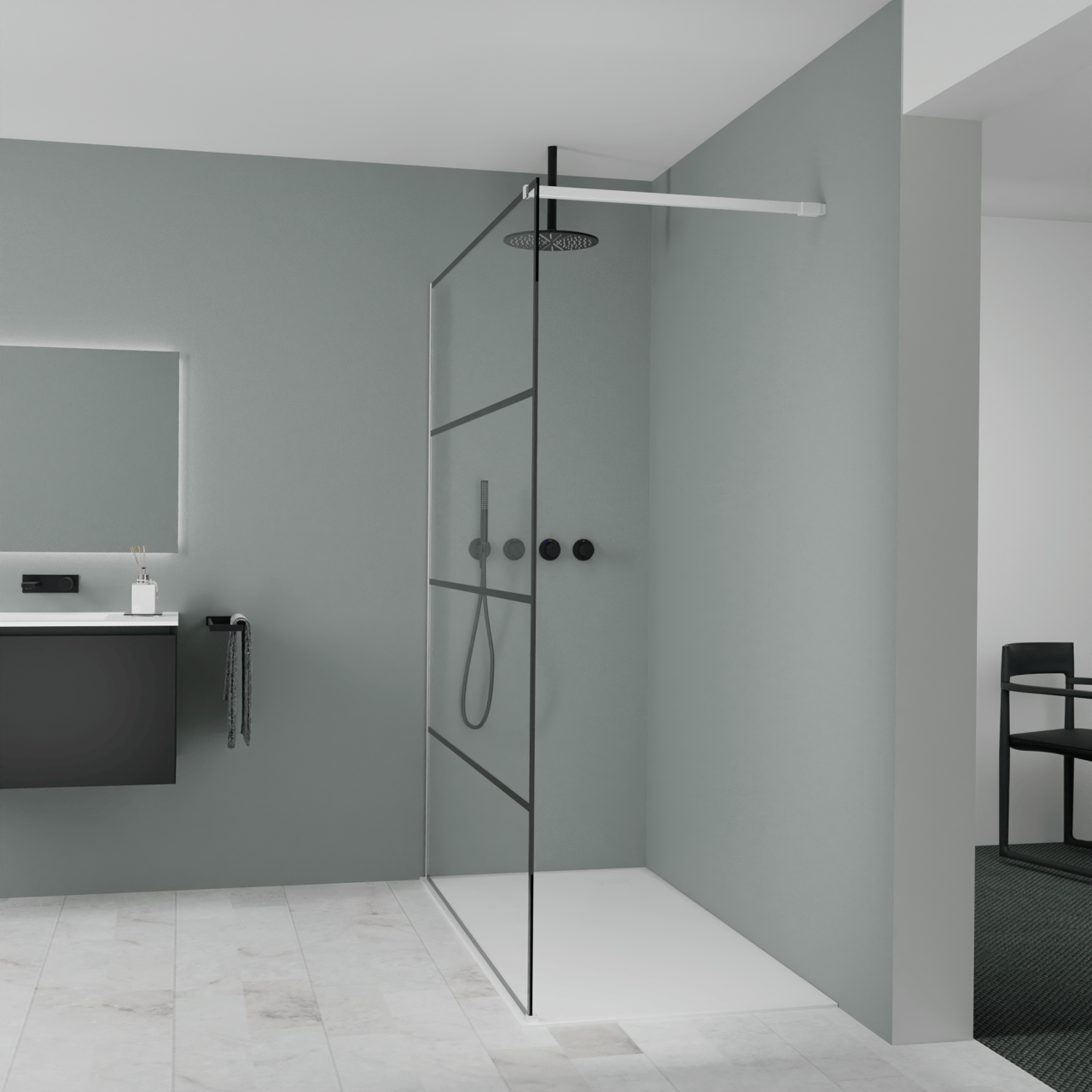 Balmani Modular Walk-In Dusche: 160 x 200 cm, Lined, inklusive Coating, Profil Weiß matt