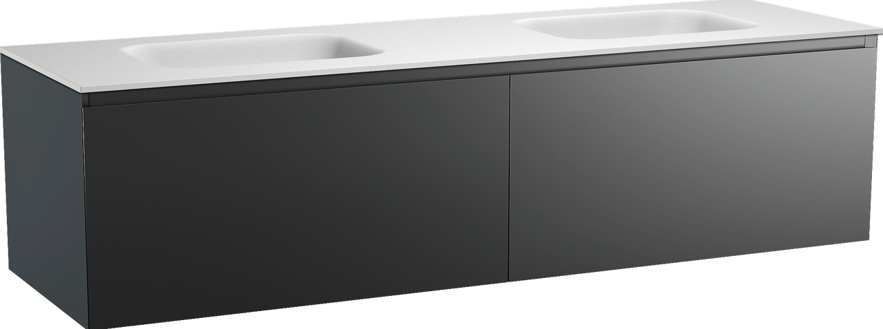 Balmani Idra meuble salle de bains suspendu 180 x 55 cm noir mat avec Tablo Arcato double vasque en solid surface blanc mat