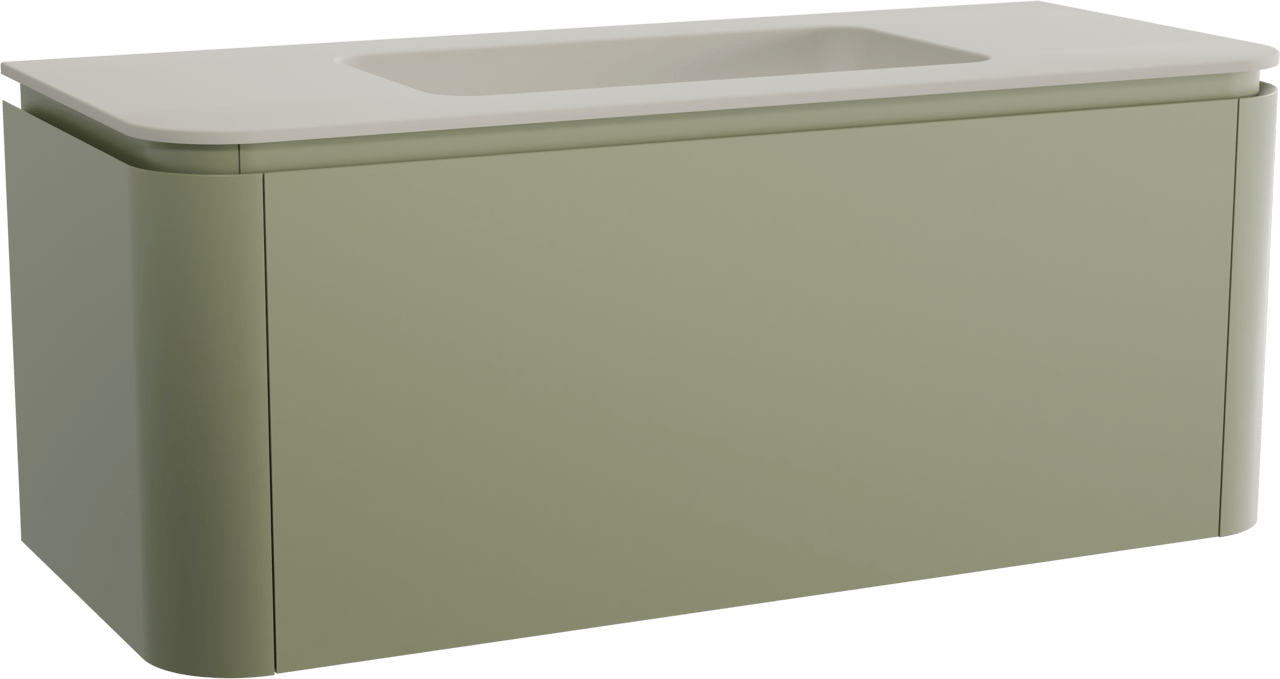 Balmani Moon hängendes Möbelstück Set: 130 x 55 cm, Salbeigrün, mit Moon Einzelwaschtisch, Top Solid Seidengrau