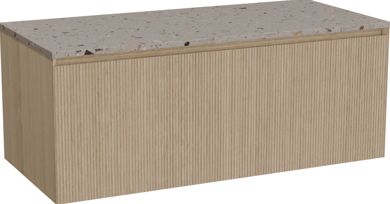 Balmani Fila meuble salle de bains suspendu 120 x 55 cm chêne naturel avec Stretto tablette simple ou double en terrazzo greige terrazzo, Nervure droite symétrique verticale