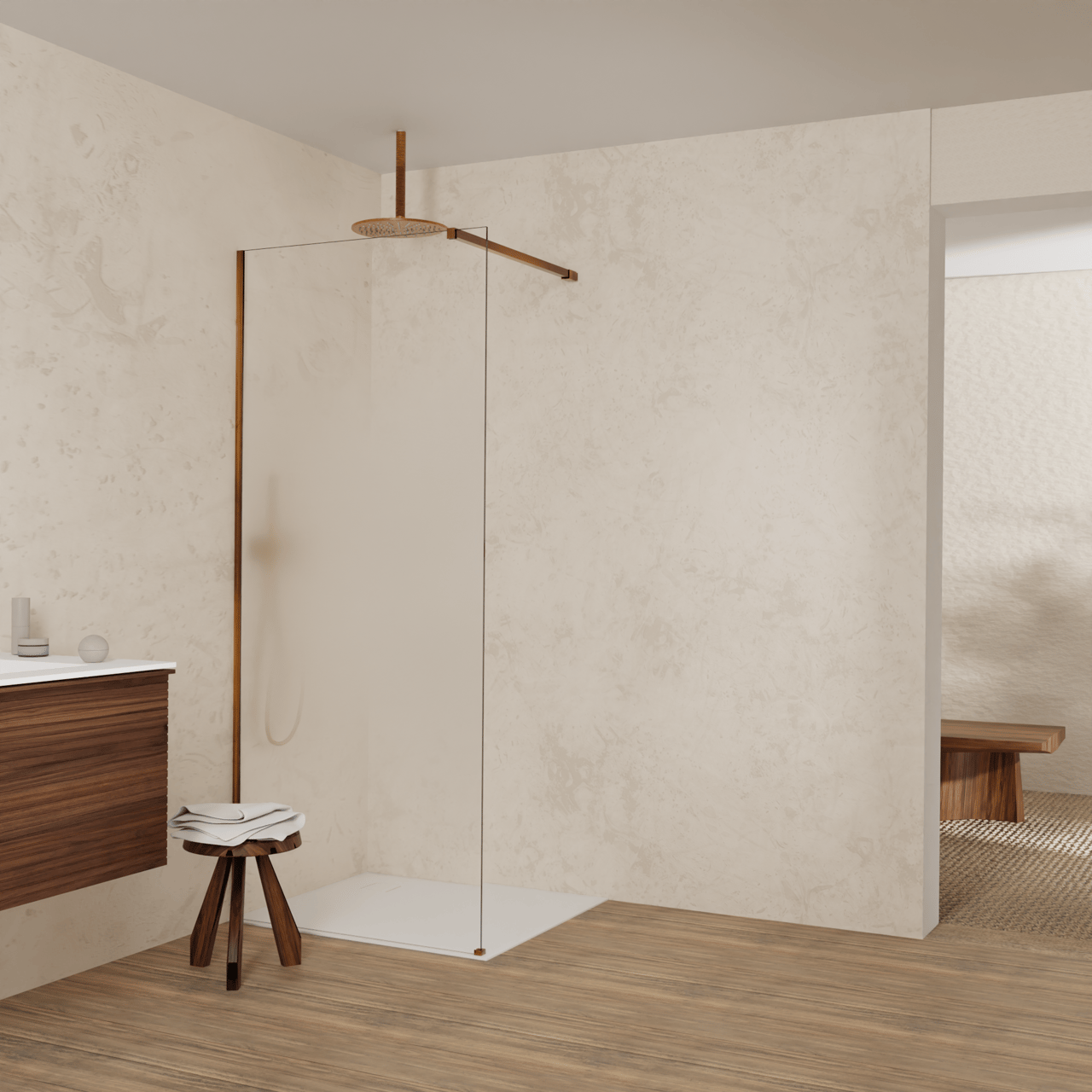 Balmani Modular Walk-In Dusche: 90 x 200 cm, Permafrost, inklusive Coating, Profil Brushed Rosegold