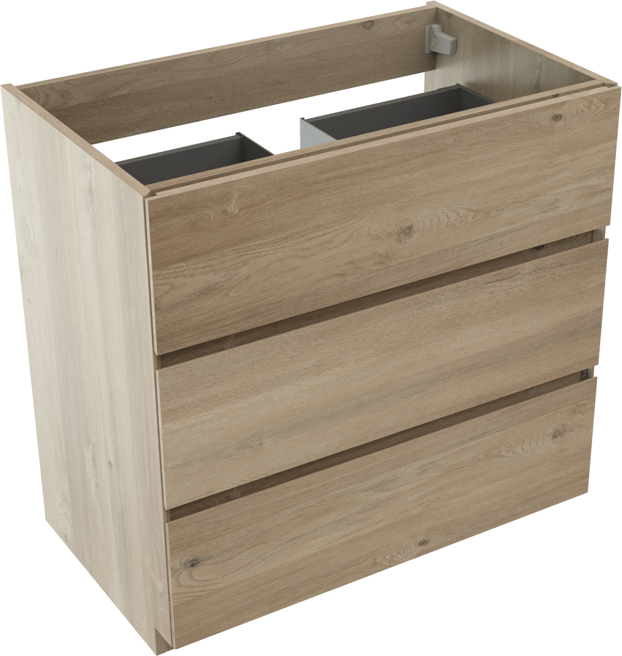 Storke Edge stehender Waschbeckenunterschrank: 85 x 52 cm, Eiche rustikal, 3 Schubladen