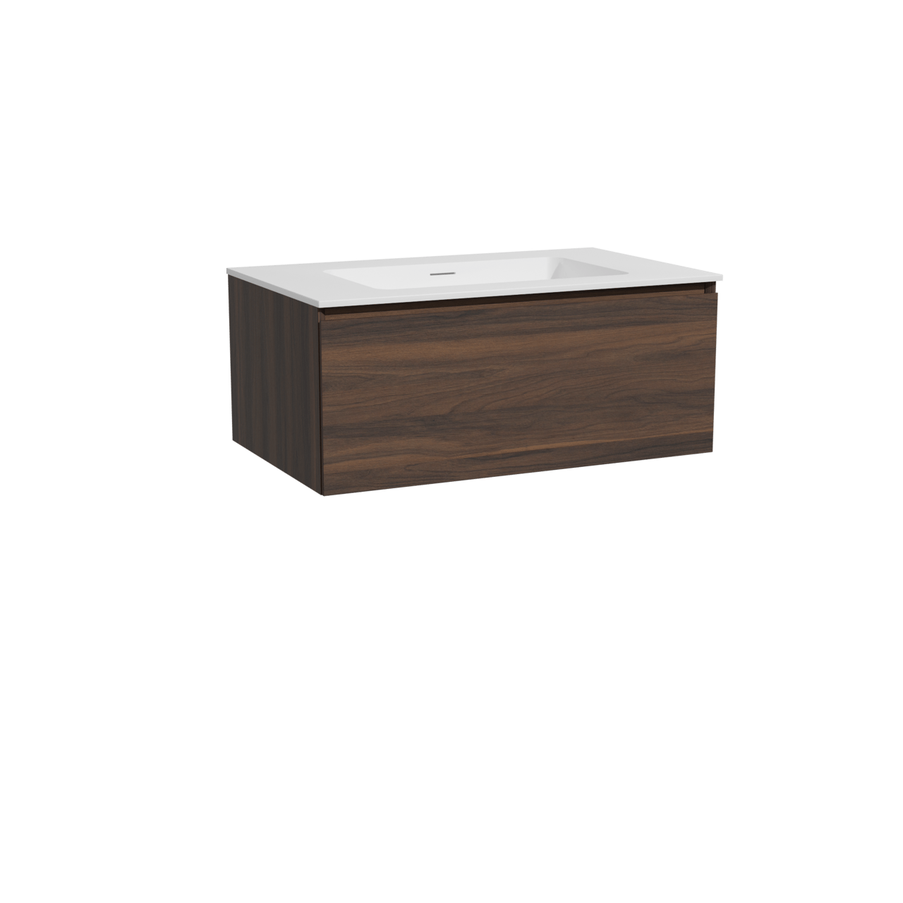 Storke Edge hängendes Möbelstück Set: 85 x 52 cm, Nussbaum, mit Mata Einzelwaschtisch, Solid Surface Weiß matt