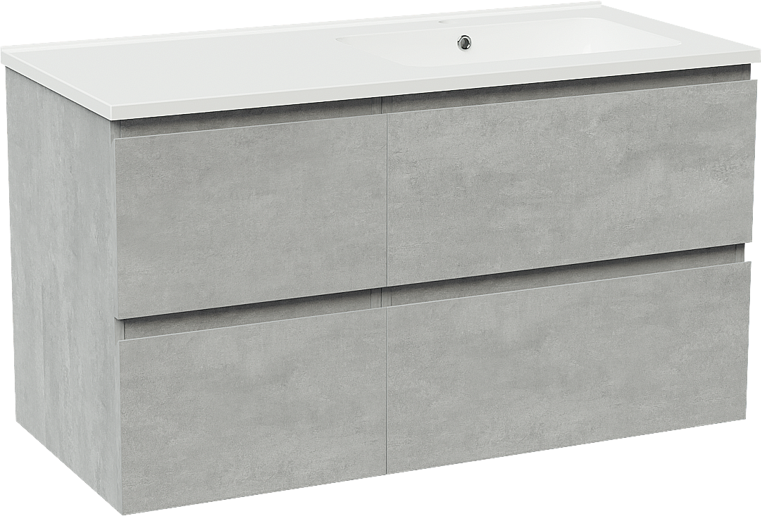 Linie Lado zwevend badmeubel 100 x 46 cm beton donkergrijs met Vano asymmetrisch rechtse wastafel in composietmarmer hoogglans wit