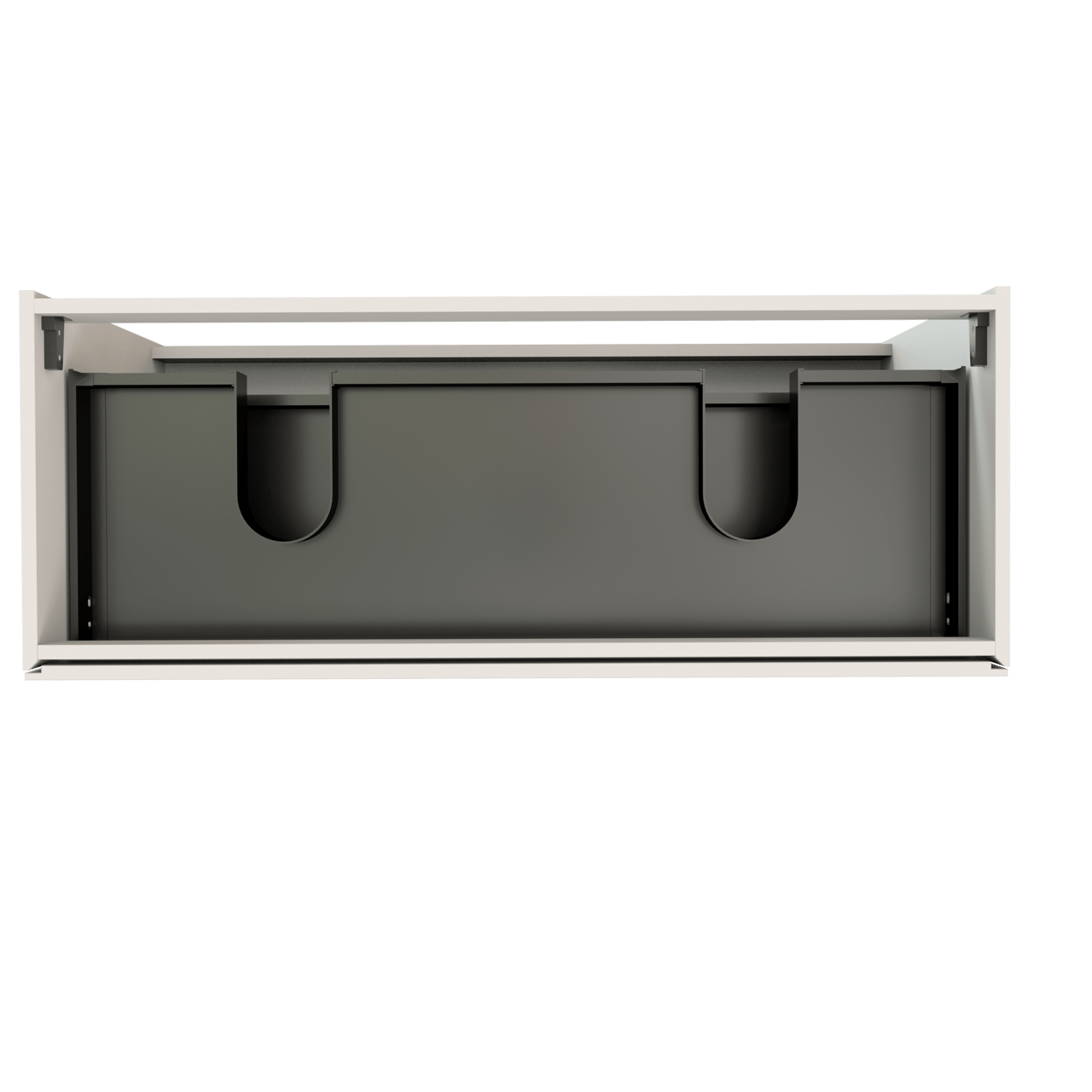 Storke Edge stehender Waschbeckenunterschrank: 120 x 46 cm, Weiß matt, 3 Schubladen, 2 Siphonaussparungen