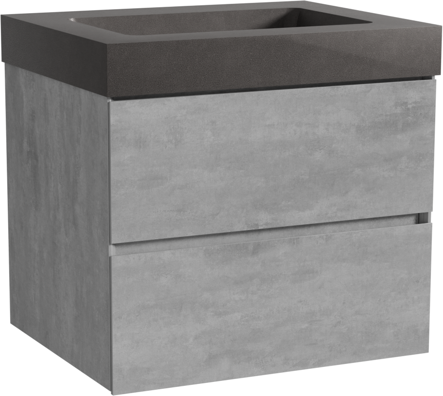 Storke Edge zwevend badmeubel 65 x 52 cm beton donkergrijs met Scuro High enkele wastafel in kwarts mat zwart