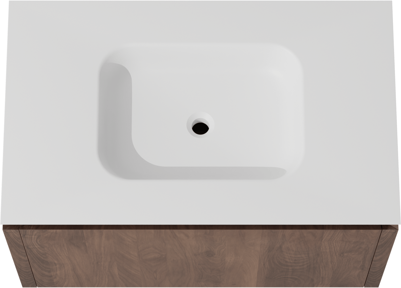 Balmani Eclips meuble salle de bains suspendu 90 x 55 cm Noyer américain avec Eclips plan simple en Solid Surface blanc mat