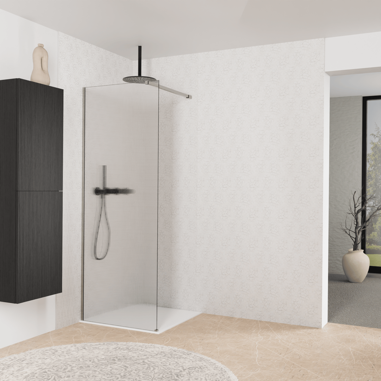 Balmani Modular douche à l'italienne: 80 x 200 cm, Ribs, avec coating, Profil Brushed Inox