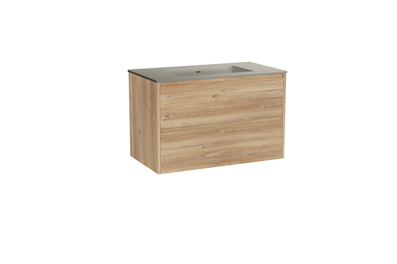 Storke Seda hängendes Möbelstück Set: 95 x 52 cm, Rohe Eiche, mit Diva Einzelwaschtisch, Top Solid Seidengrau