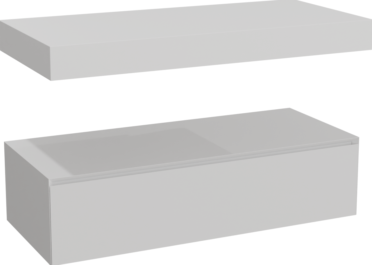 Balmani Mitra Elements hängendes Möbelstück Set: 120 x 55 cm, Weiß matt mit Dominus Einzel- oder Doppel Waschtischplatte, Solid Surface Weiß matt