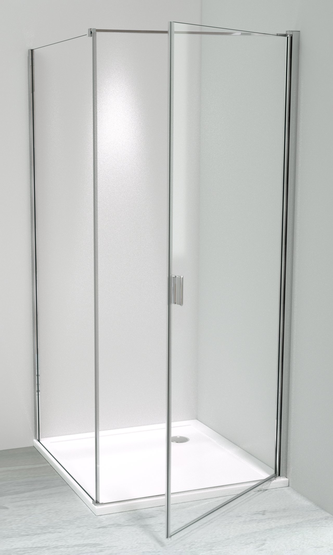 Luca Varess Romeo paroi de douche avec porte pivotante et paroi latérale fixe 90 x 90 cm verre transparent profil chrome brillant