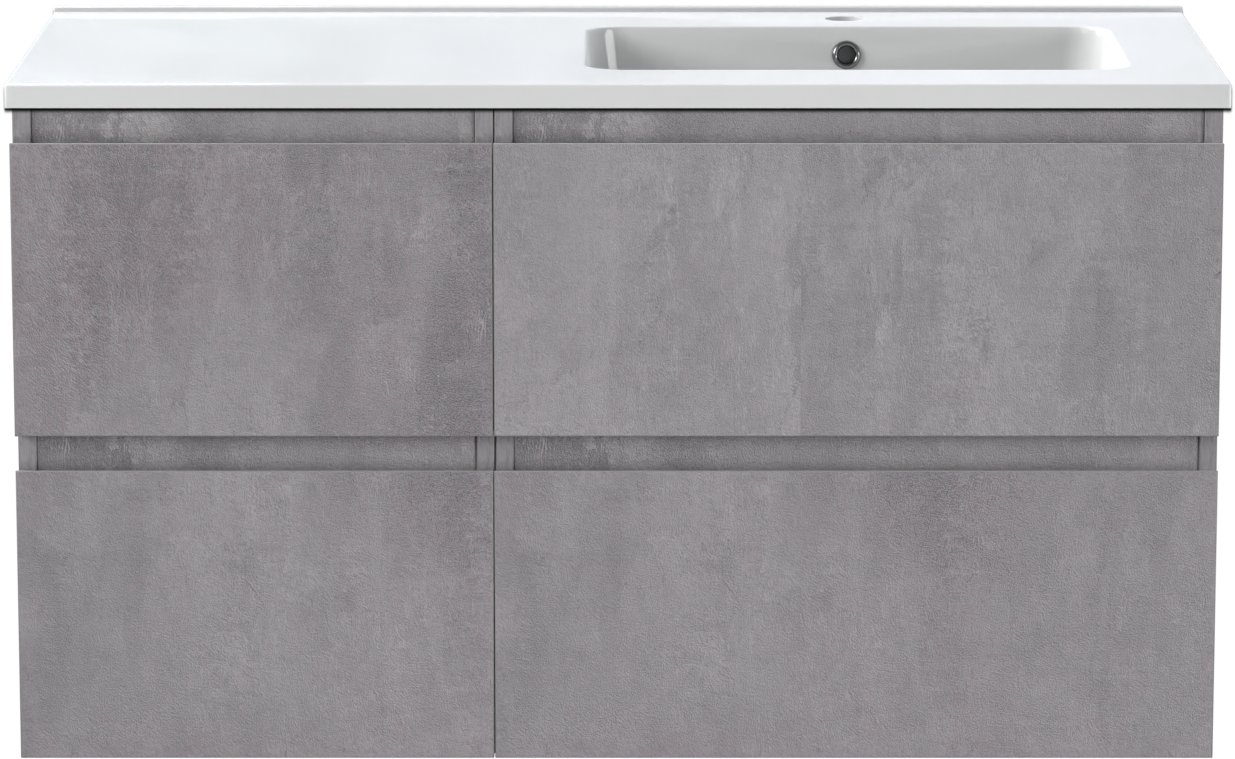 Linie Lado zwevend badmeubel 100 x 46 cm beton donkergrijs met Vano asymmetrisch rechtse wastafel in composietmarmer hoogglans wit