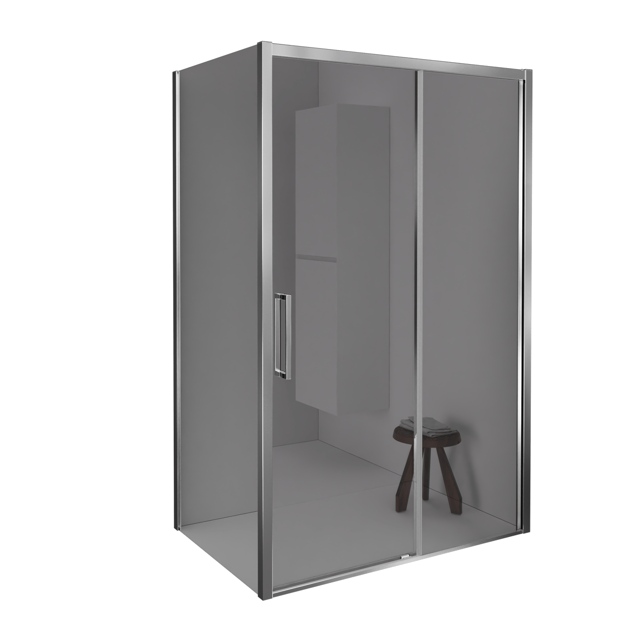 Balmani Senses Design douche d'angle avec porte coulissante à droite et paroi latérale fixe, 160 x 80 cm, Verre miroir reflex, Profil Chrome brillant, coating inclus