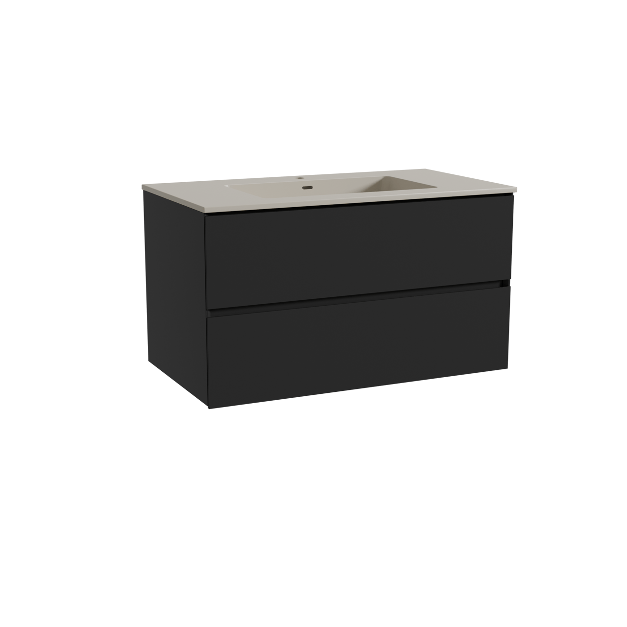 Storke Edge zwevend badkamermeubel 95 x 52 cm mat zwart met Diva enkele wastafel in top solid zijdegrijs