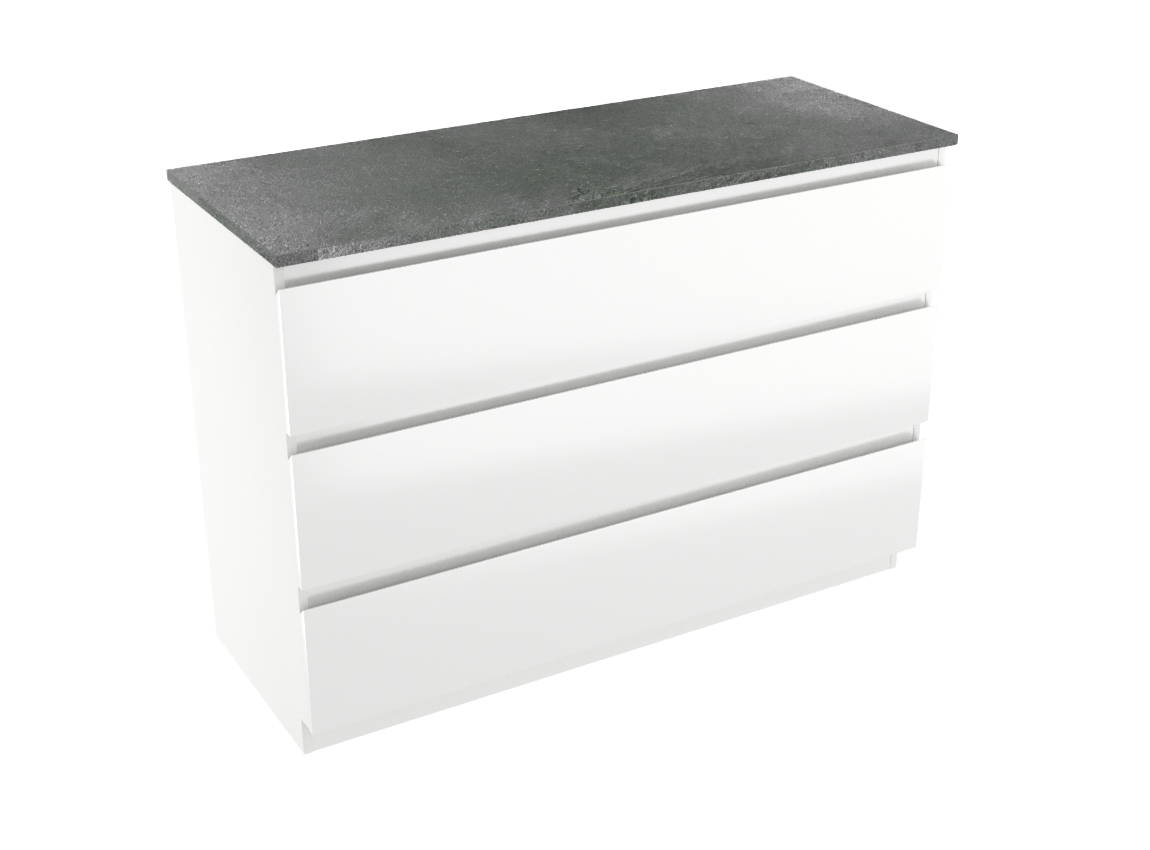 Linie Lado meuble salle de bains à poser 120 x 46 cm blanc brillant avec Lado tablette simple ou double en mélaminé ardoise gris