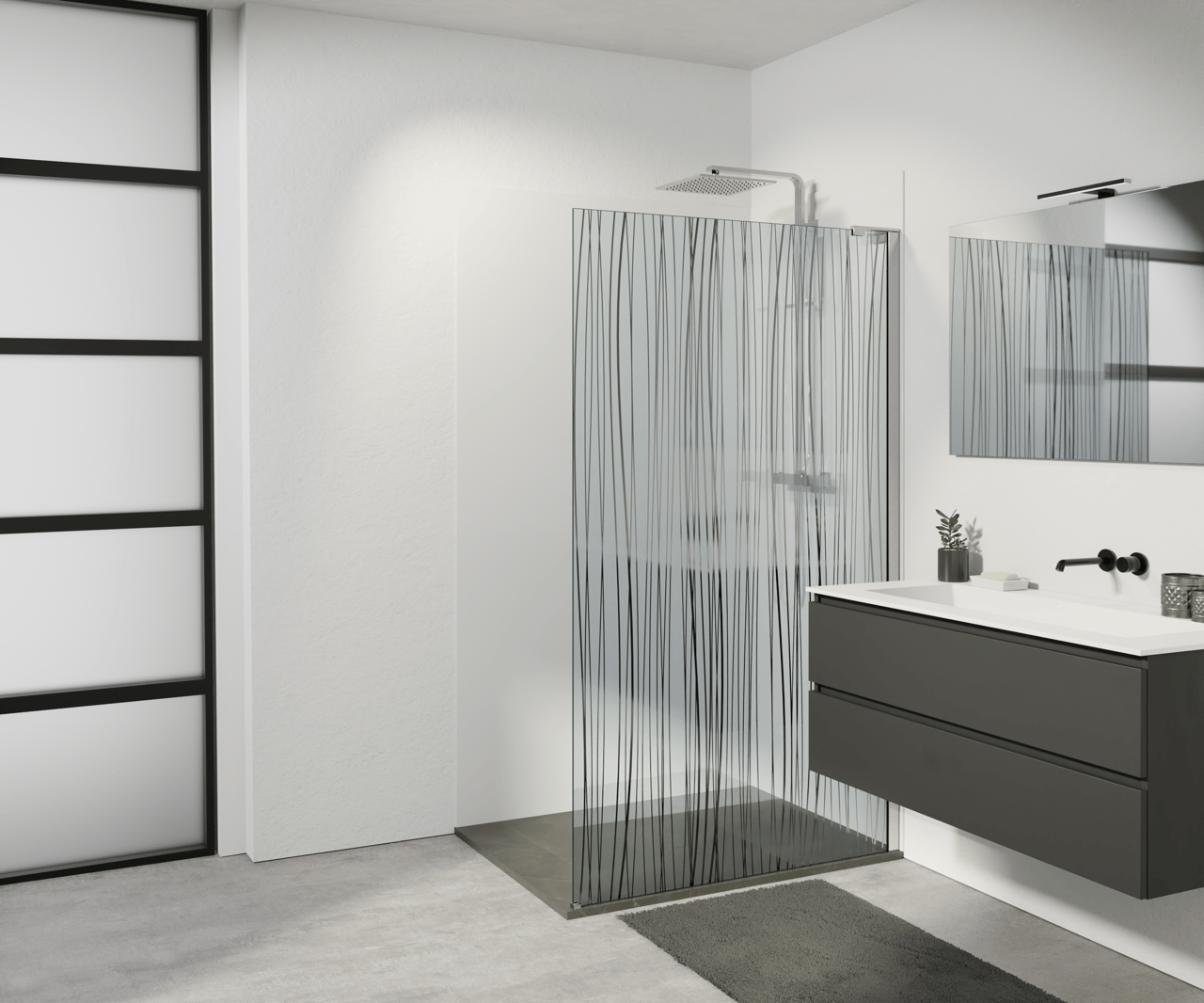 Balmani Modular douche à l'italienne 136 x 200 cm verre mikado et profil chrome