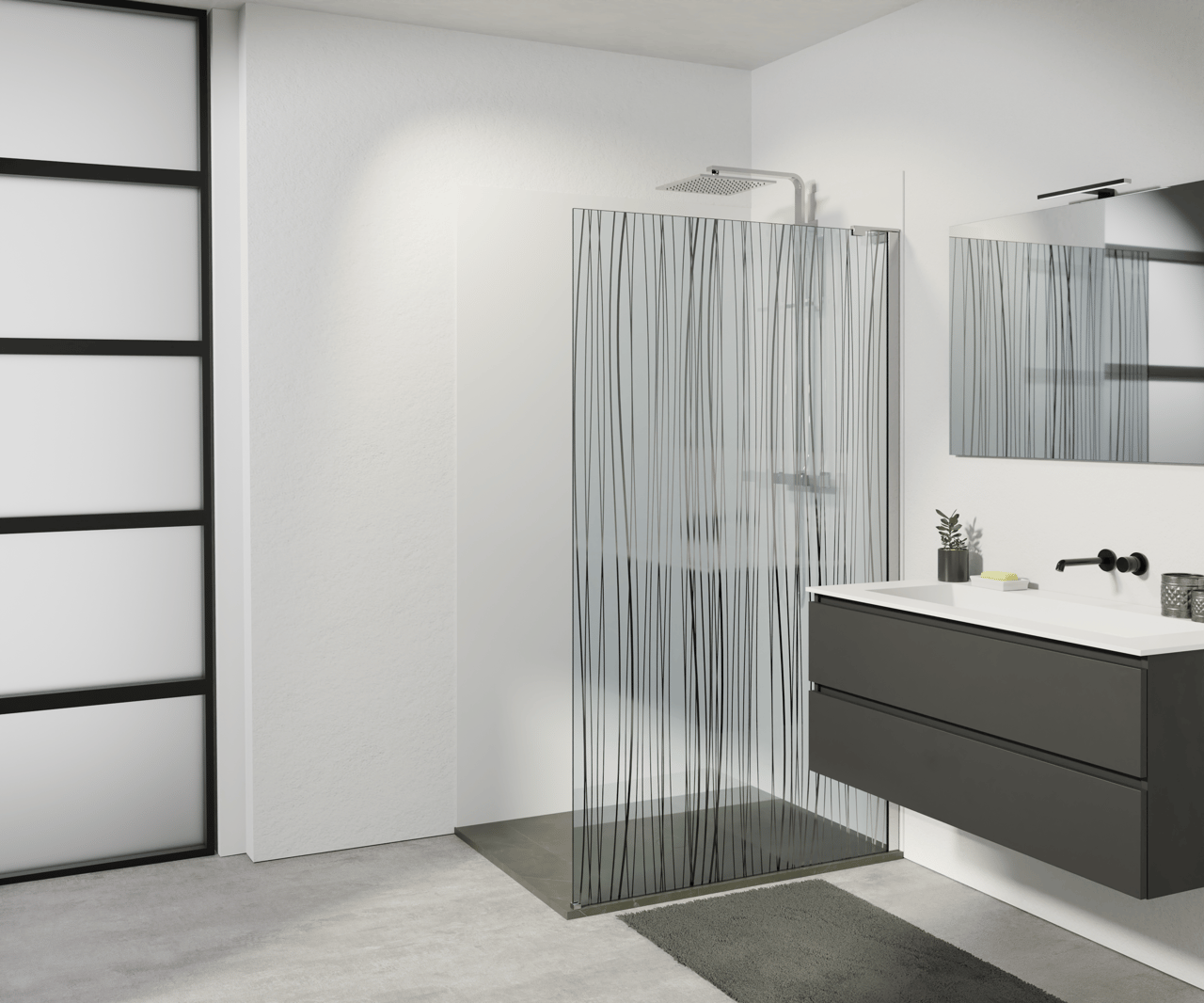 Balmani Modular douche à l'italienne 136 x 200 cm verre mikado et profil chrome