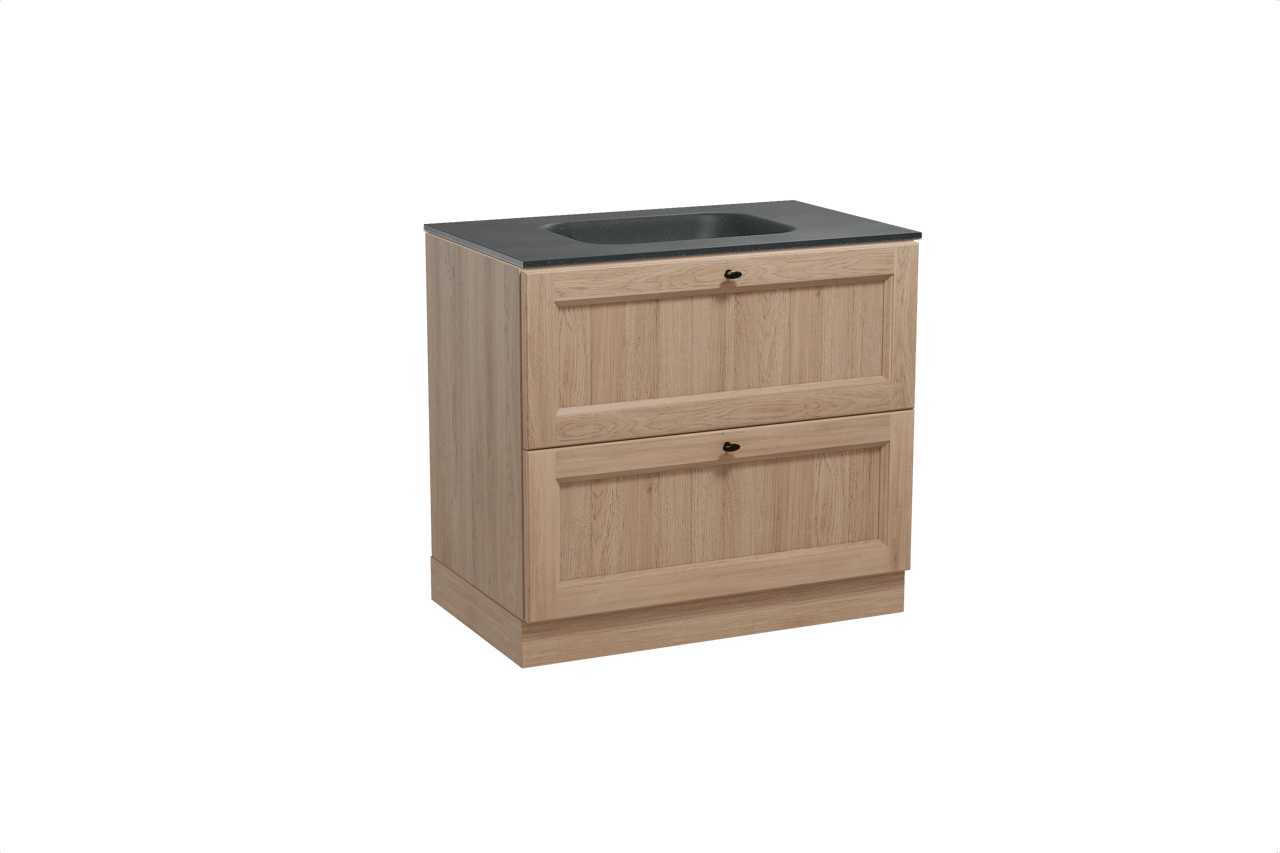 Balmani Lemon meuble salle de bains à poser 90 x 55 cm chêne vieilli avec Tablo Arcato plan simple en granit noir